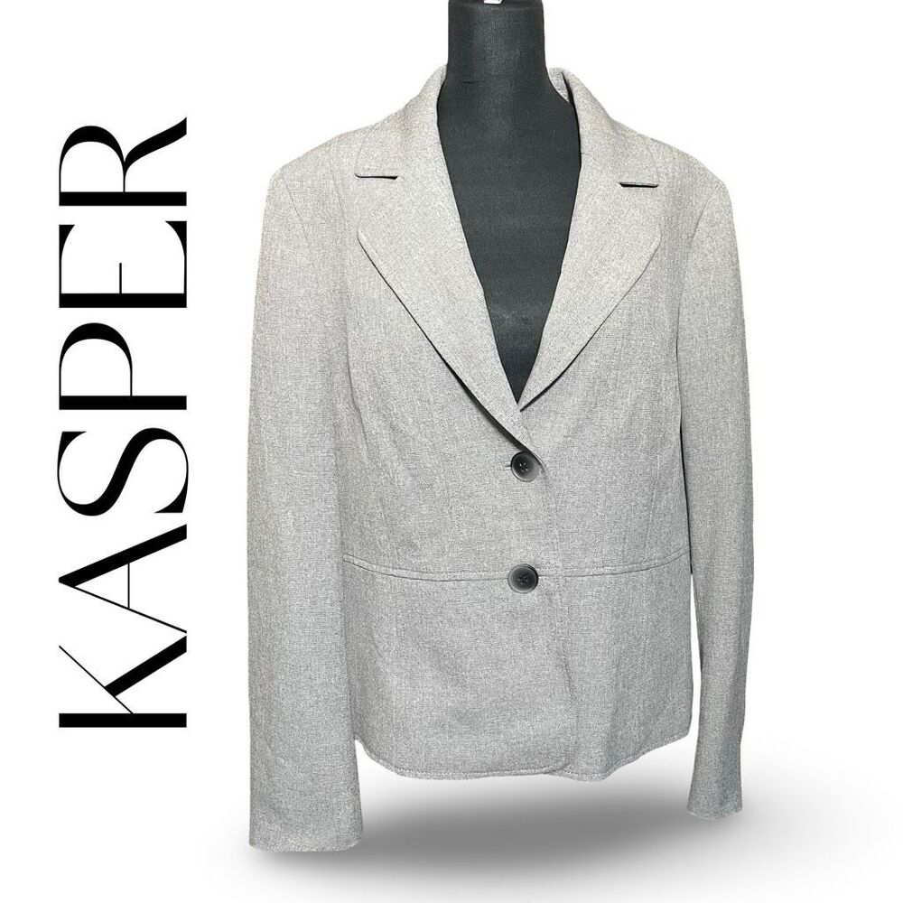 KASPER Light Heather Gray Blazer, Fully Lined, 2 Button Closure, Size 14